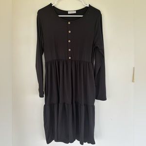 Perfect Peach Women's Black Tiered Ruffle Long Sleeve Dress w/ Pocket Sz Medium